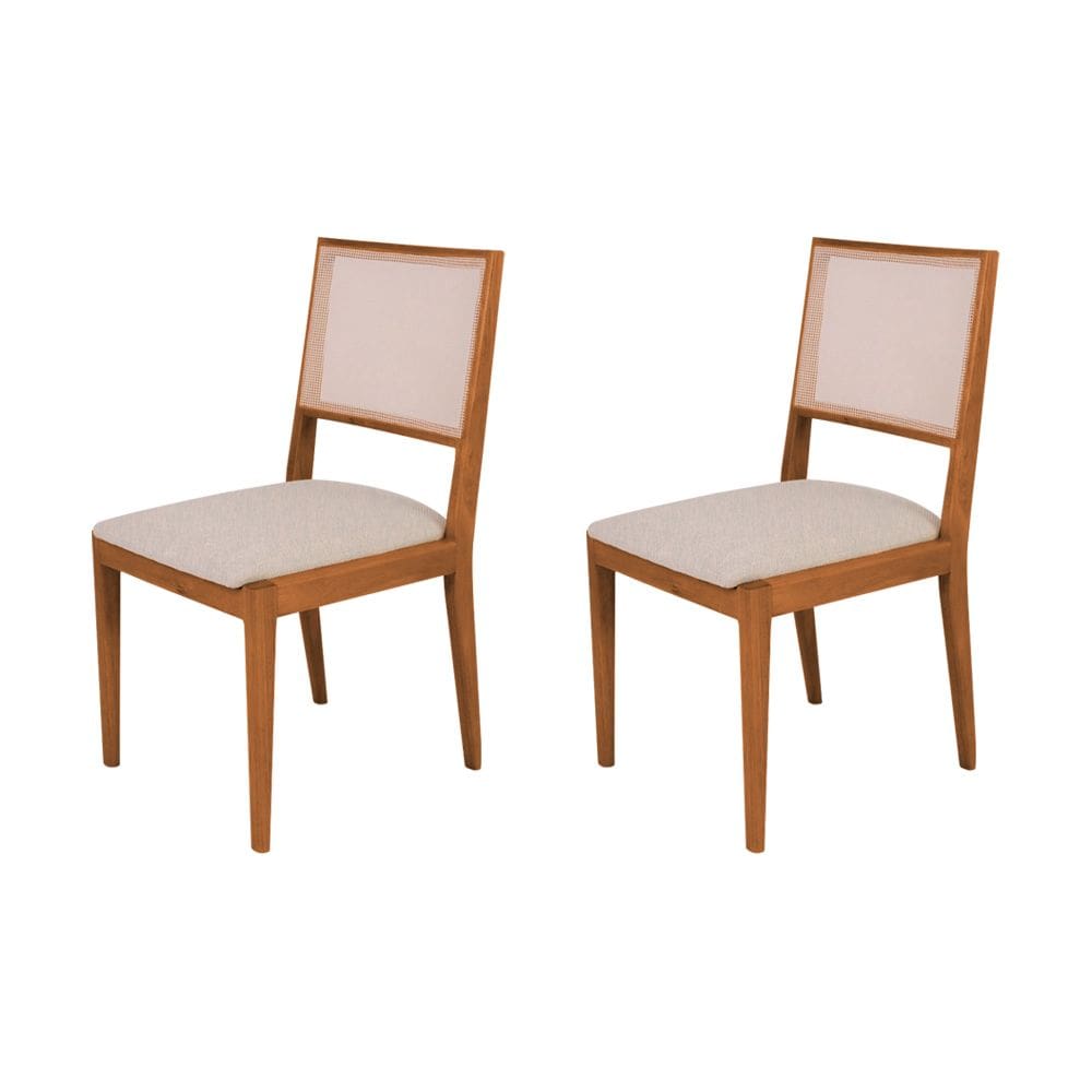 Conjunto com 2 Cadeiras de Jantar Suellen em Madeira e Mdf Cerejeira Linho Bege