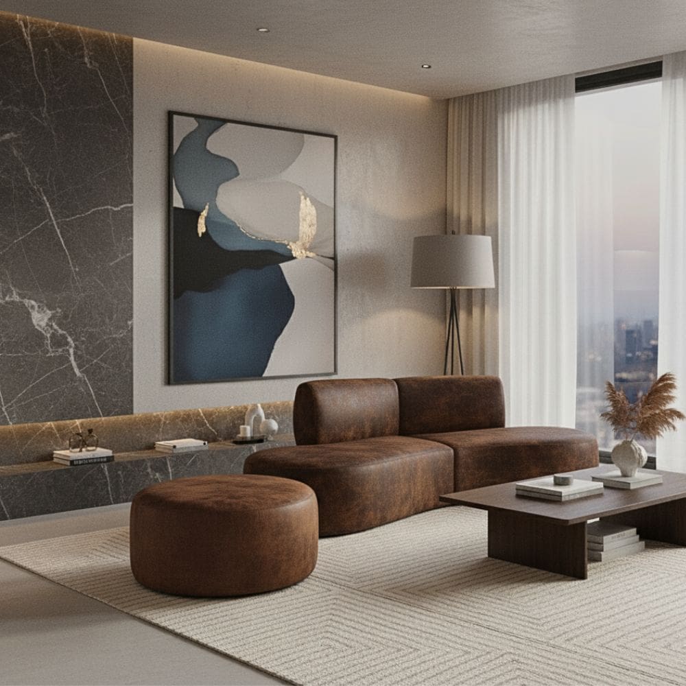 Sofá Orgânico Módulo Curvo Savana + Puff Corino Modena Whisk - Montanari`s Decor