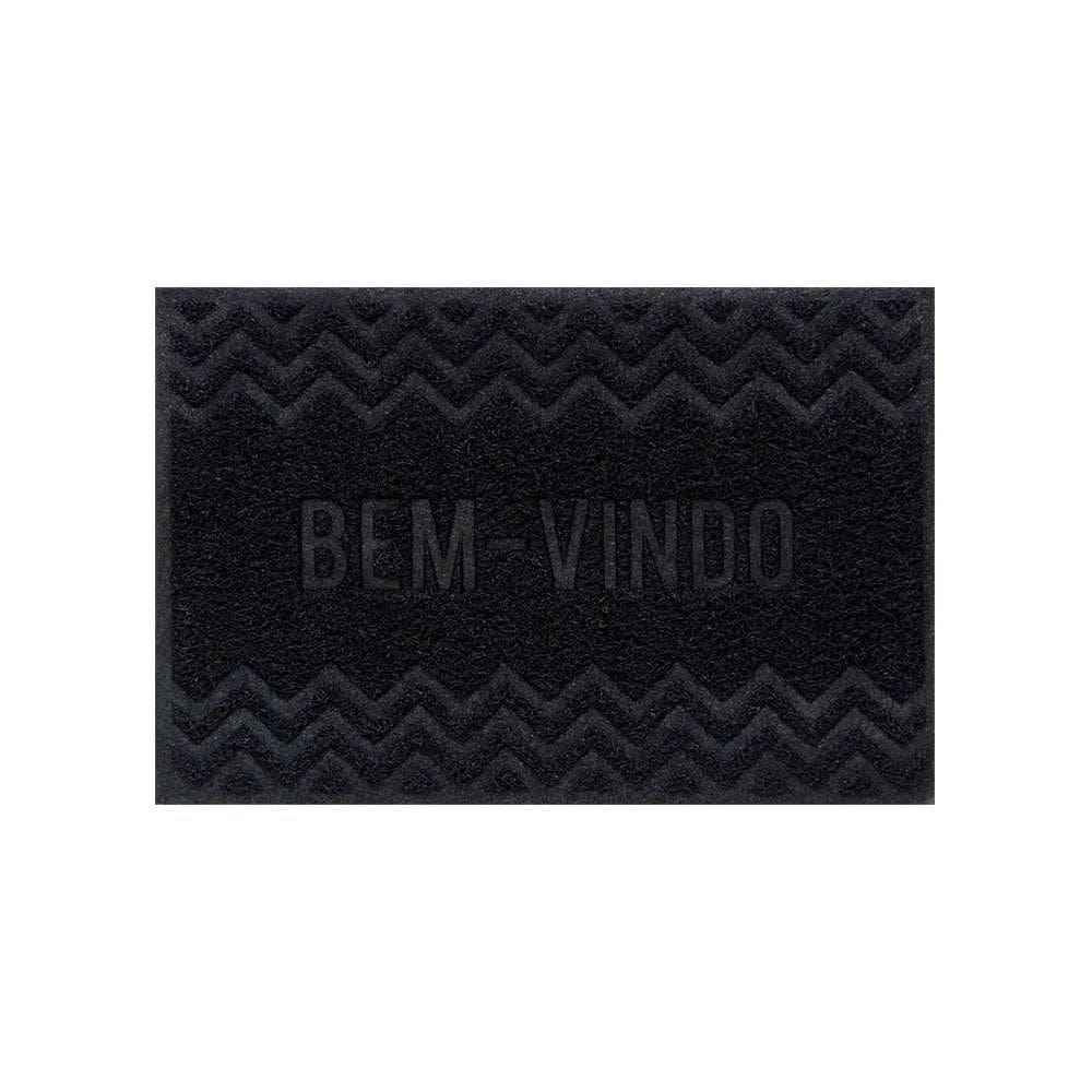 Capacho De Porta Pvc Antiderrapante 60x40cm - Zig Zag Preto