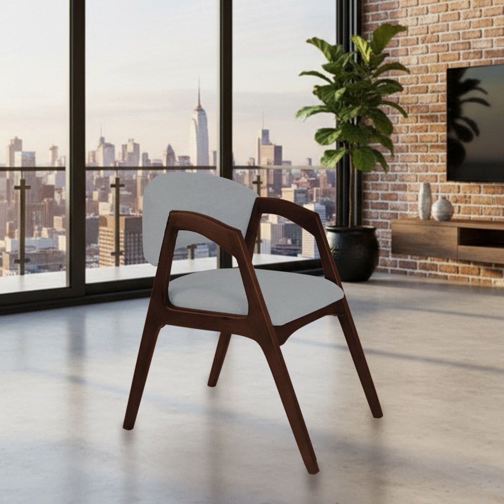 Cadeira de Jantar Gabriela em Madeira e Mdf Castanho Linho Cinza