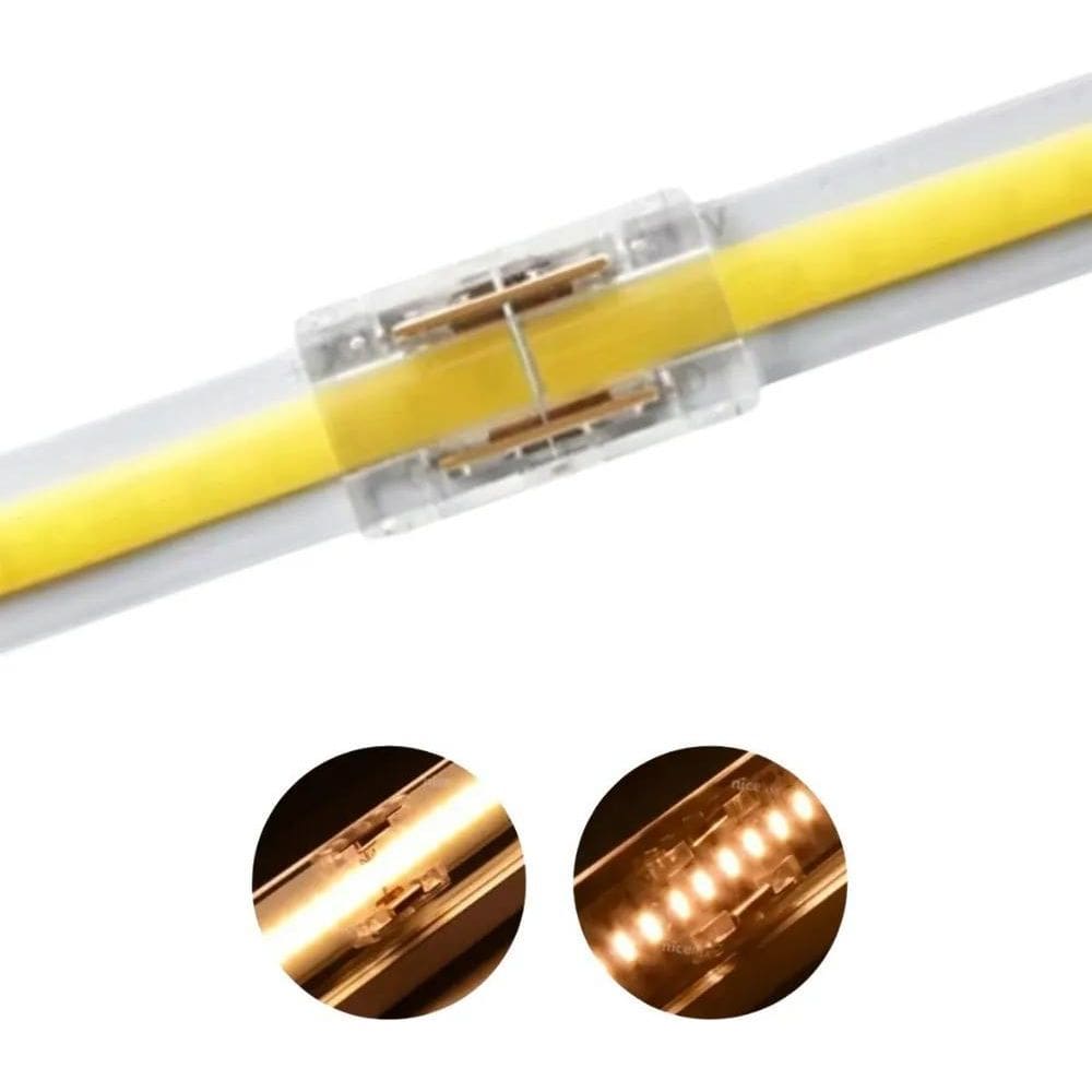 2X Kit 5 Conector Emenda Fita Led Cob 2 Vias Monocor 8Mm T