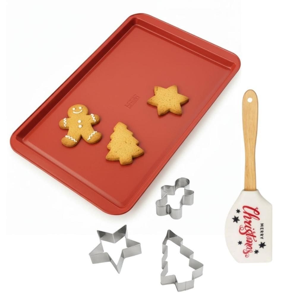 Kit Natal Forma Grade Cortador de Biscoitos Espátula 6 Pçs