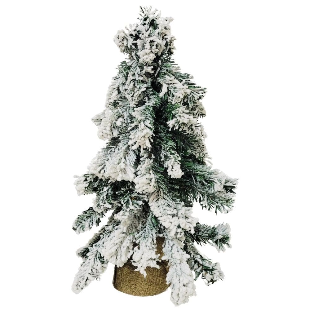 Pinheiro Enfeite de Mesa Nevado Rústico Luxo Base Linho Juta 46cm - Bela Flor