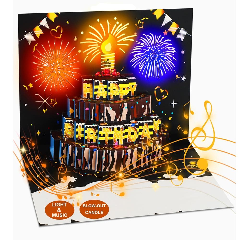 Cartão de aniversário Omgpeike 3D Pop Up com luz e música rosa-dourado