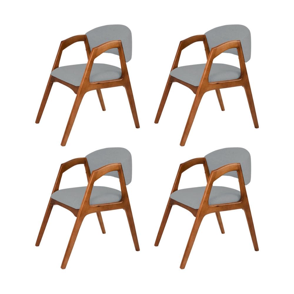 Conjunto com 4 Cadeiras de Jantar Estofada Gabriela Cerejeira Linho Cinza