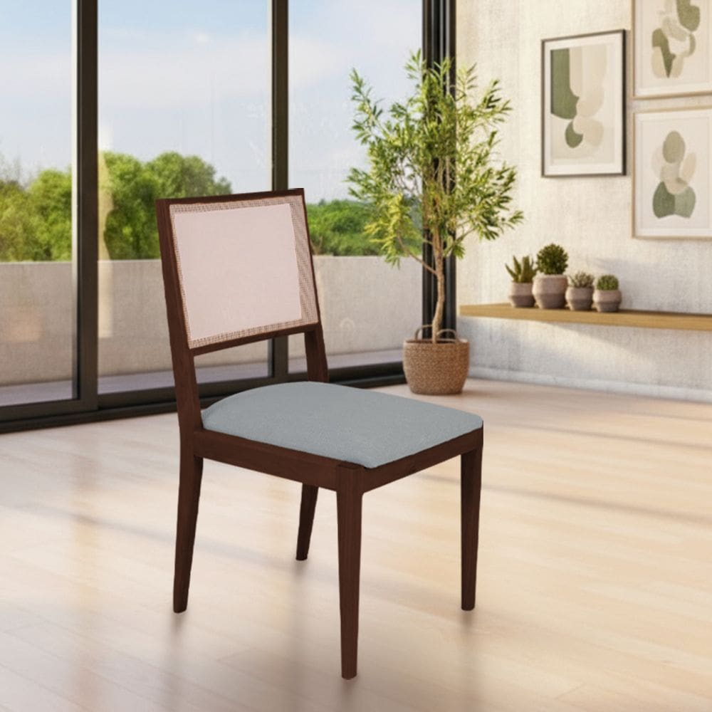 Cadeira de Jantar Estofada Suellen em Madeira e Mdf Castanho Linho Cinza