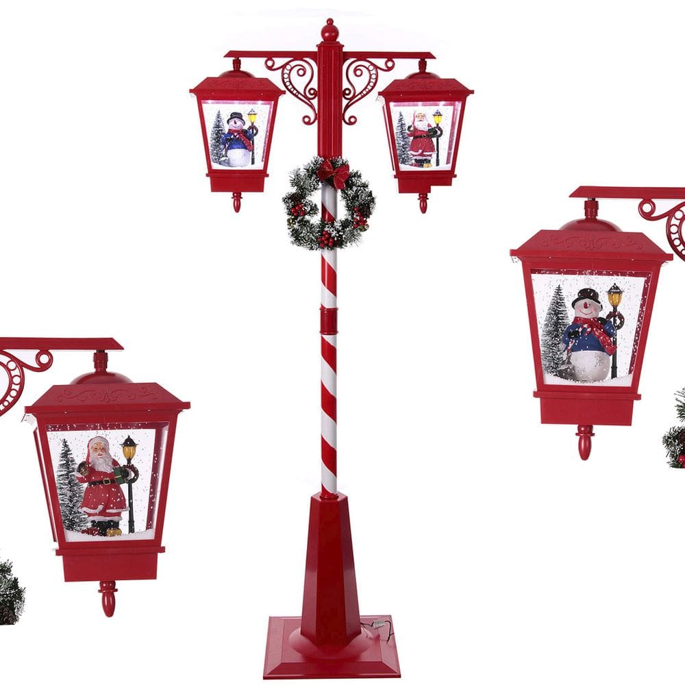 Poste Natal Luminaria Dupla Natalina Papai Noel Boneco Neve Som Led Musica Decoraçao Cenario Loja Shopping Casa Evento