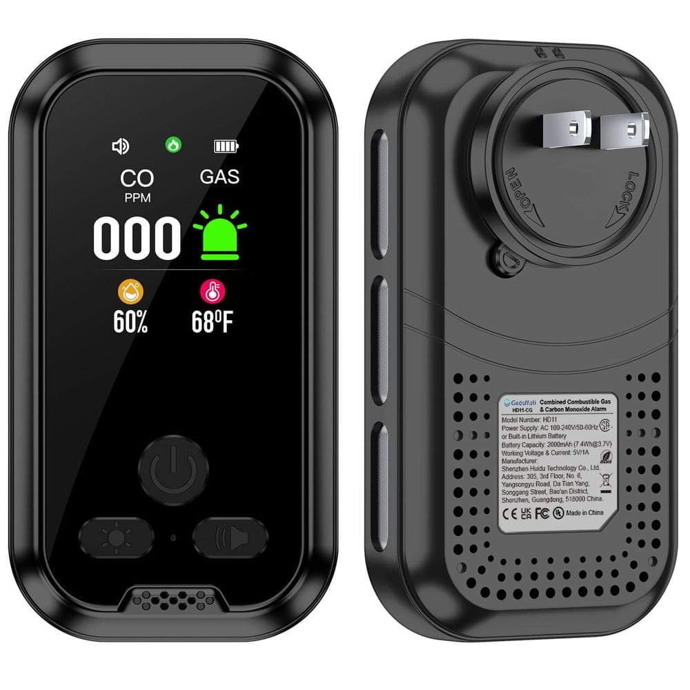 Detector de monóxido de carbono e alarme de fumaça e gás Gedsffati 5in1