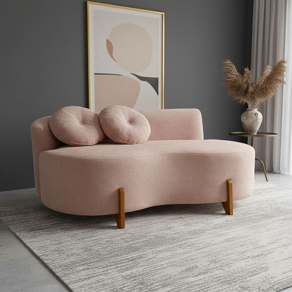 Sofá Decorativo Curvo Orgânico Living Veludo Rosê - Montanaris Decor