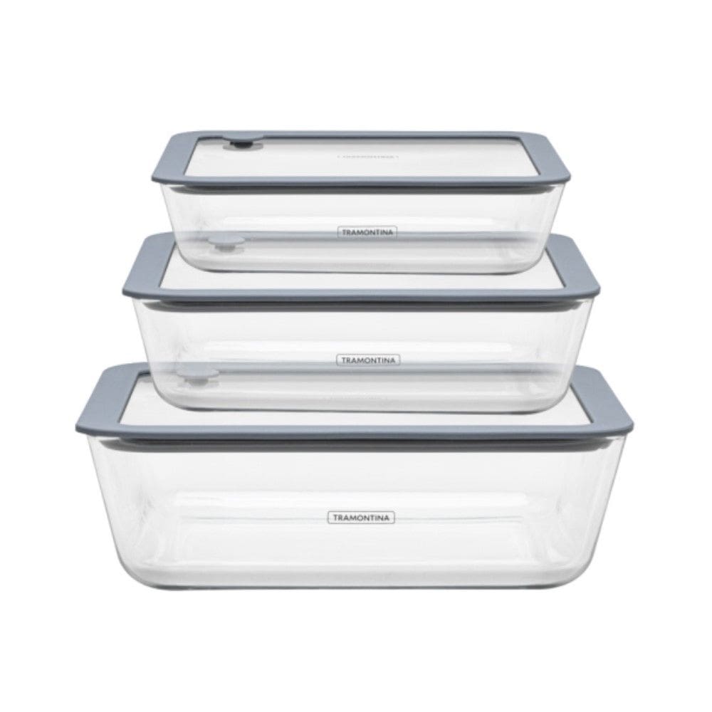 Conjunto de 3 Potes de Vidro Vittra Retangulares com Tampa Hermética de Silicone Tramontina 64220/770