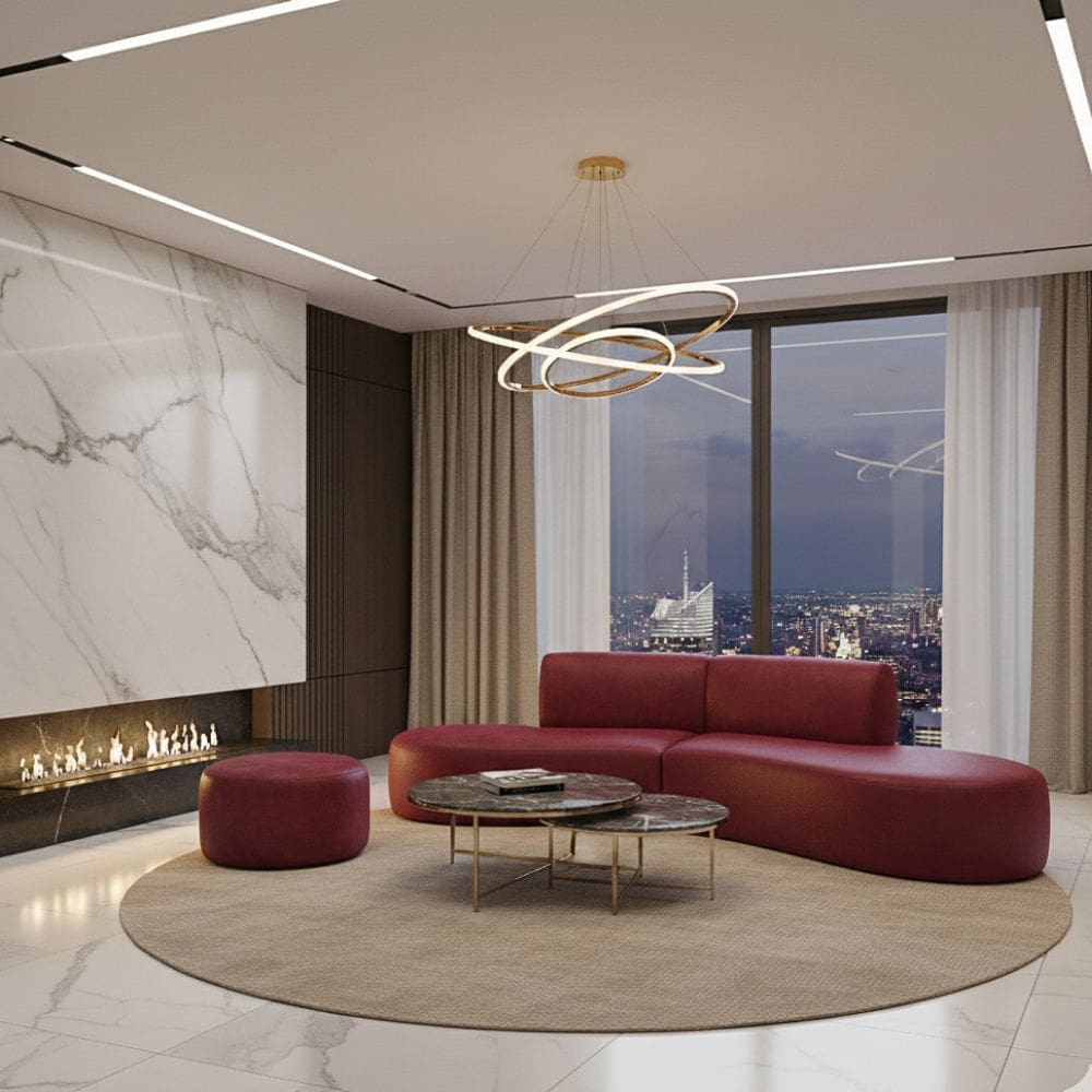 Sofá Orgânico Módulo Curvo Savana + Puff Corino Modena Vermelho - Montanari`s Decor