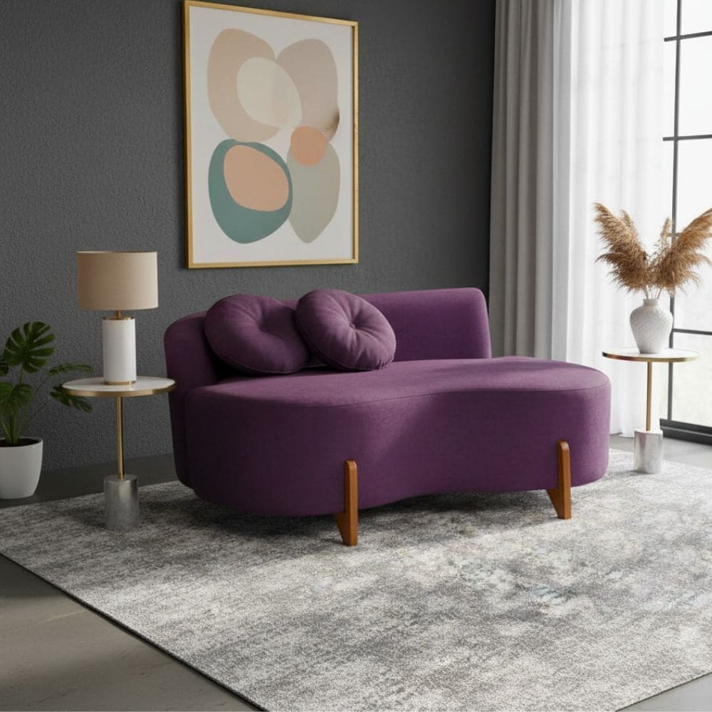 Sofá Decorativo Curvo Orgânico Living Veludo Roxo - Montanaris Decor