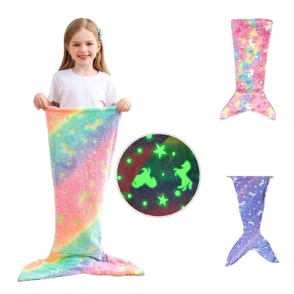 Cobertor Infantil Calda De Sereia Iluminada Coberta Criança Saco De Dormir Manta Brilha No Escuro Divertido Menina