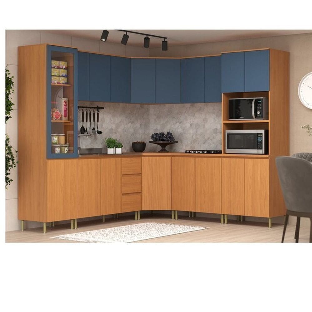 Cozinha Completa com 8 Modulos 18 Portas e 3 Gavetas Florença Angelin/Cobalto