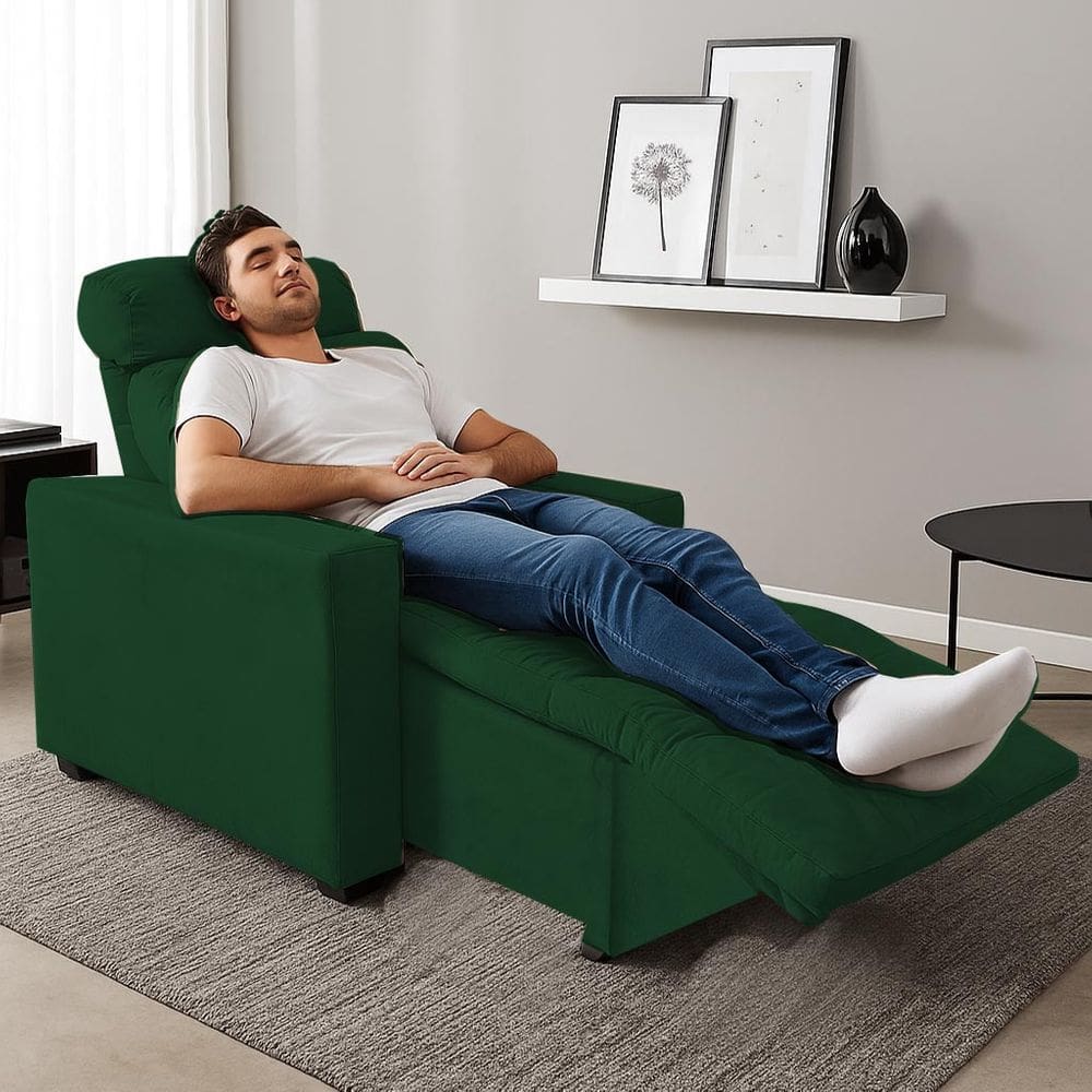 Poltrona Cadeira Do Papai E Mamãe Reclinável Retrátil Para Sala De Descanso Madri Verde