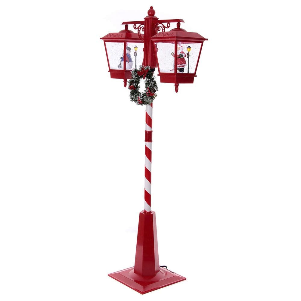 Poste de Natal Duplo Luz Natalina Nevada Papai Noel Boneco de Neve Guirlanda Som Led Cenario Decoraçao Loja Shopping