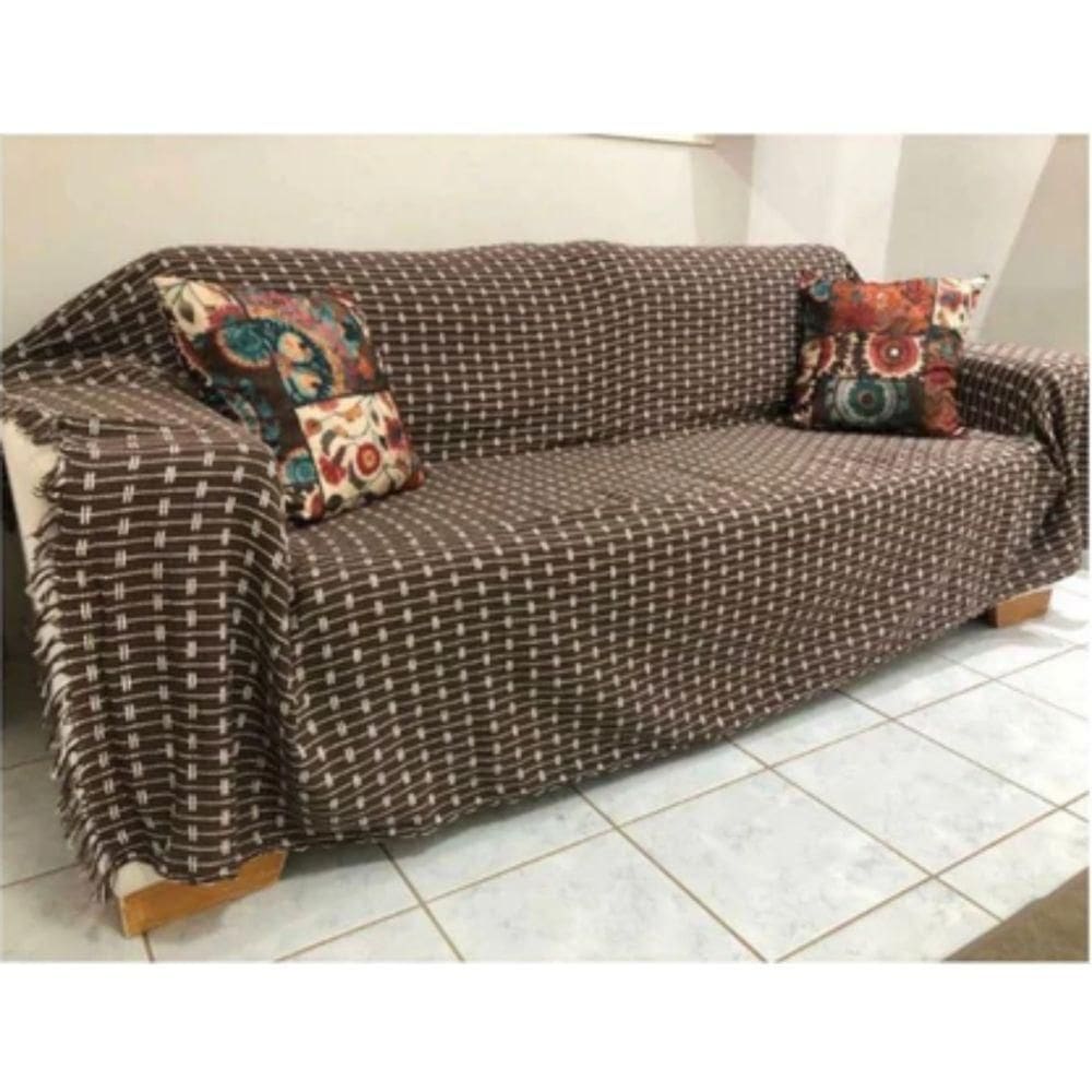 Manta Grande Para Sofá Luxo 2,50x1,80 Tipo Capa Protetora De Sofa 2 E 3 Lugares Gigante 100% Algodão Marrom-branco