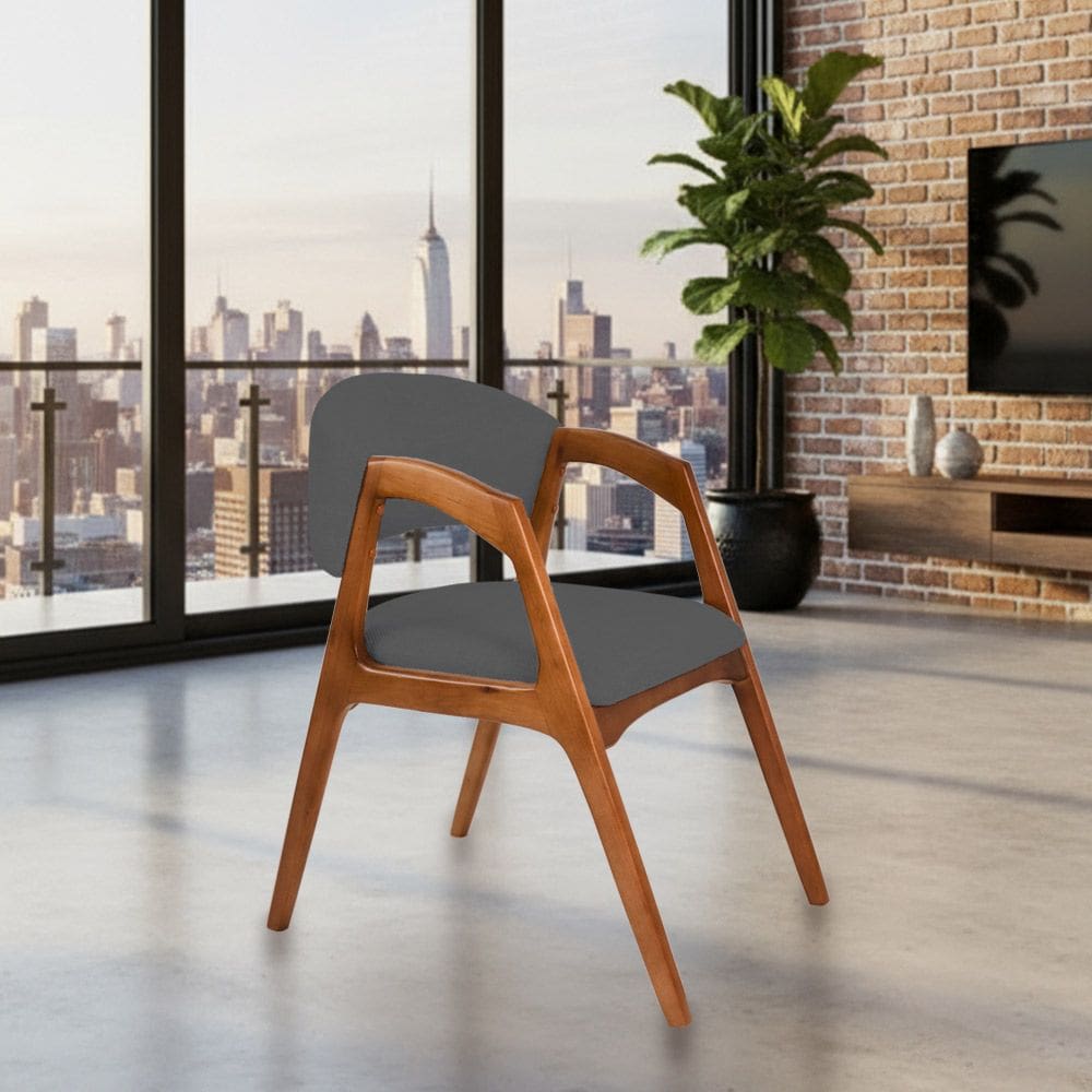 Cadeira de Jantar Gabriela em Madeira e Mdf Cerejeira Linho Cinza Grafite