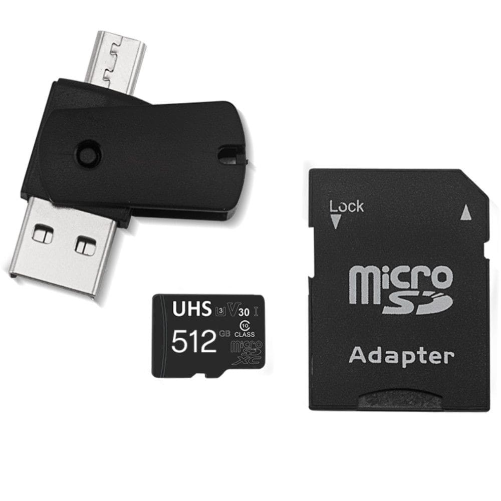 Kit 4 em 1 Cartao de Memoria 512GB Ultra High Speed-I U3 + Adptador USB/OTG Tipo C + Adaptador SD - MC155