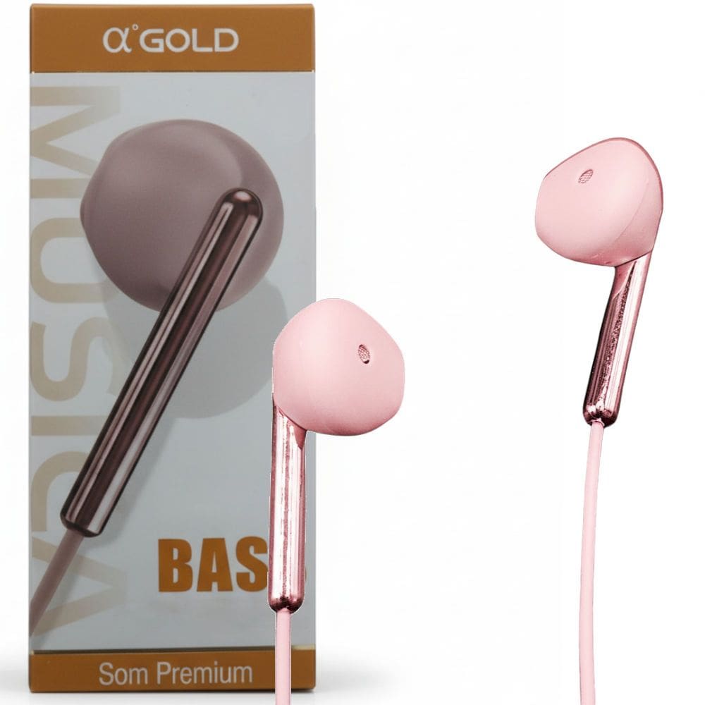 Fone De Ouvido Stereo, Super Bass, com Microfone, Entrada 3.5mm, Fio 1.3 Metros, A`Gold, FN-A10 - Rosa