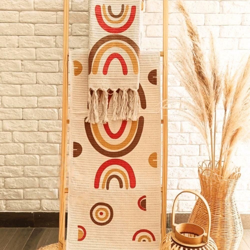 Jogo Passadeira Com Nozinho 03 Peças Jogo De Tapete Para Cozinha Geometrico 100% Algodão Modelo Boho