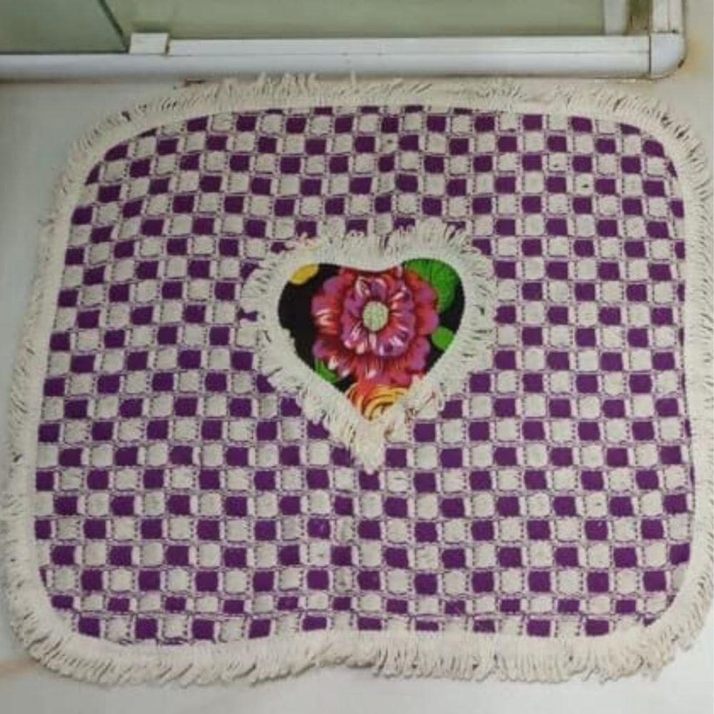 Kit 3 Peças De Tapete Banheiro Algodão 100% Tamanho 50x40cm Para Piso Chão Estampado E Liso Roxo Com Estampa