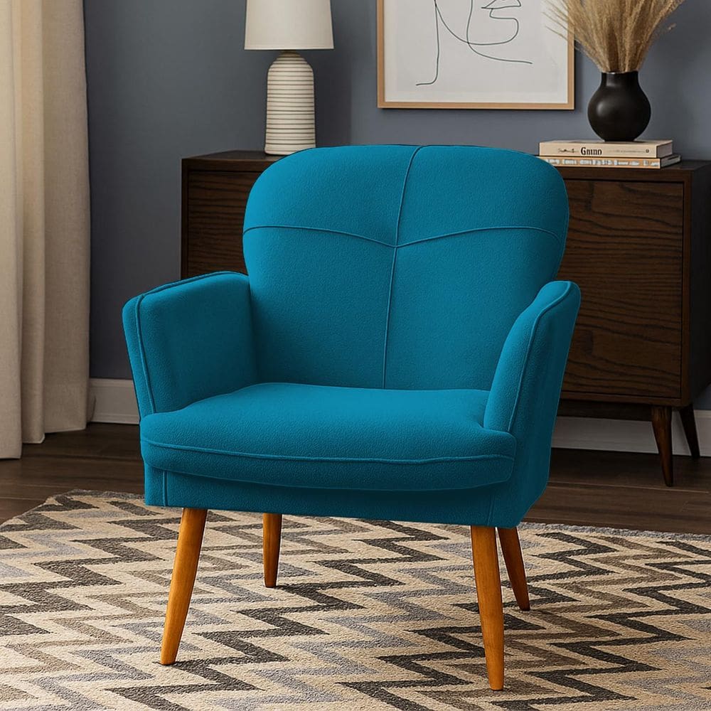 Poltrona Milli com Pés Palito em Madeira Eucalipto Turquesa