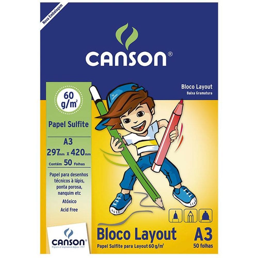 Bloco layout liso A3 60g com 50 folhas Canson