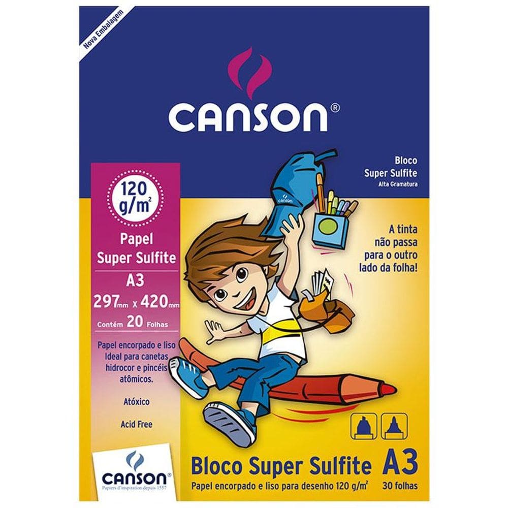 Bloco desenho liso branco A3 120g com 30 folhas Canson