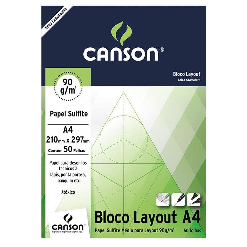 Bloco layout liso A4 90g - com 50 folhas - Canson