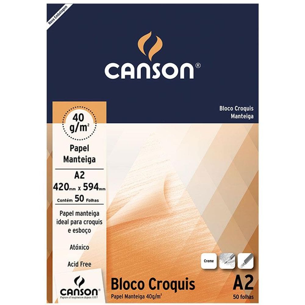 Bloco croquis manteiga A2 40g com 50 folhas Canson