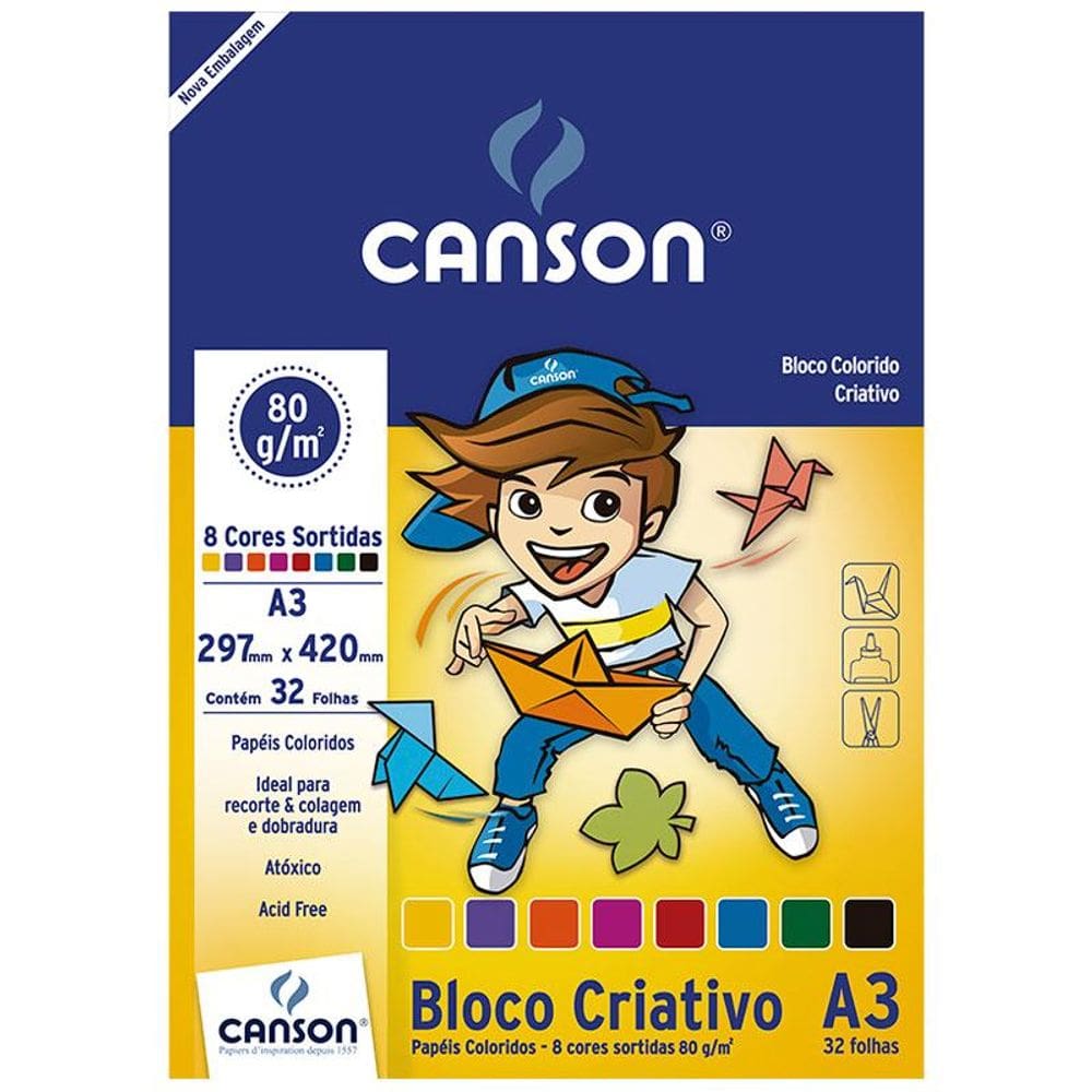 Bloco colorido Criativo A3 80g c/ 8 cores c/ 32 fls Canson