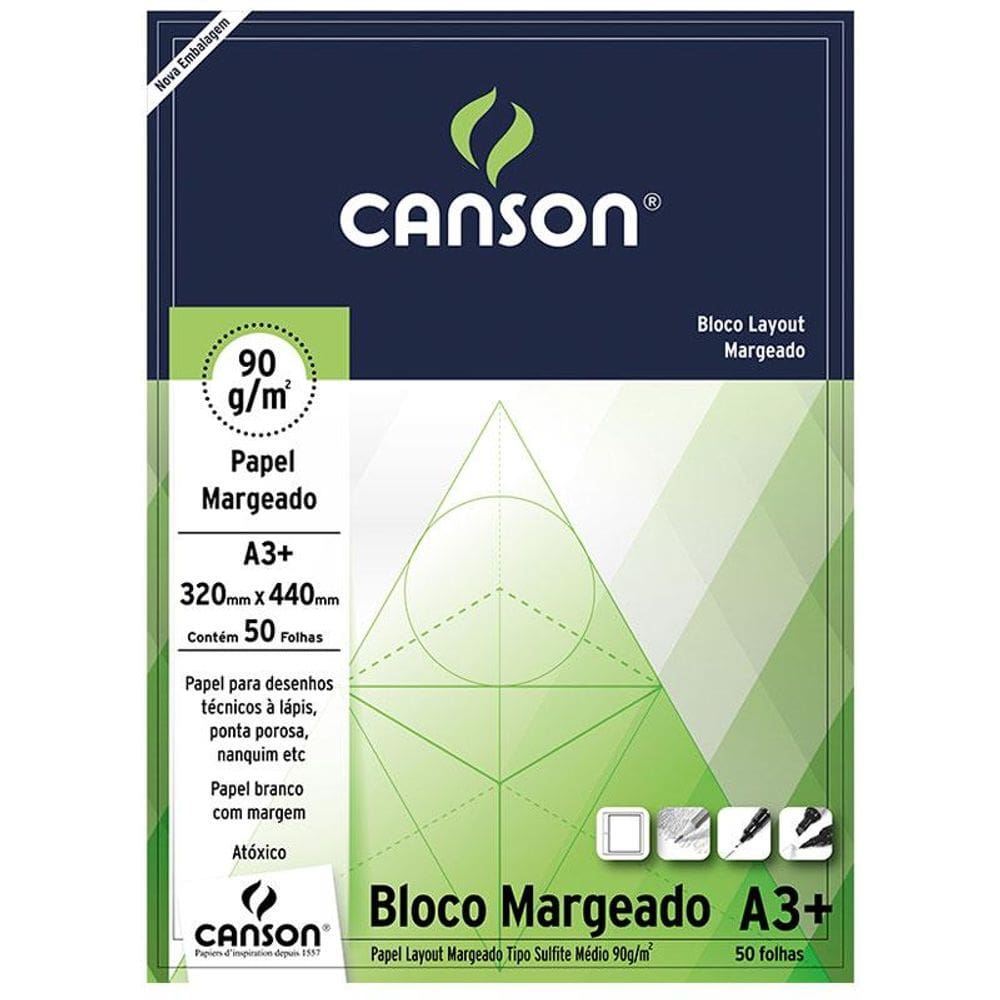 Bloco layout margeado A3+ 90g com 50 folhas Canson