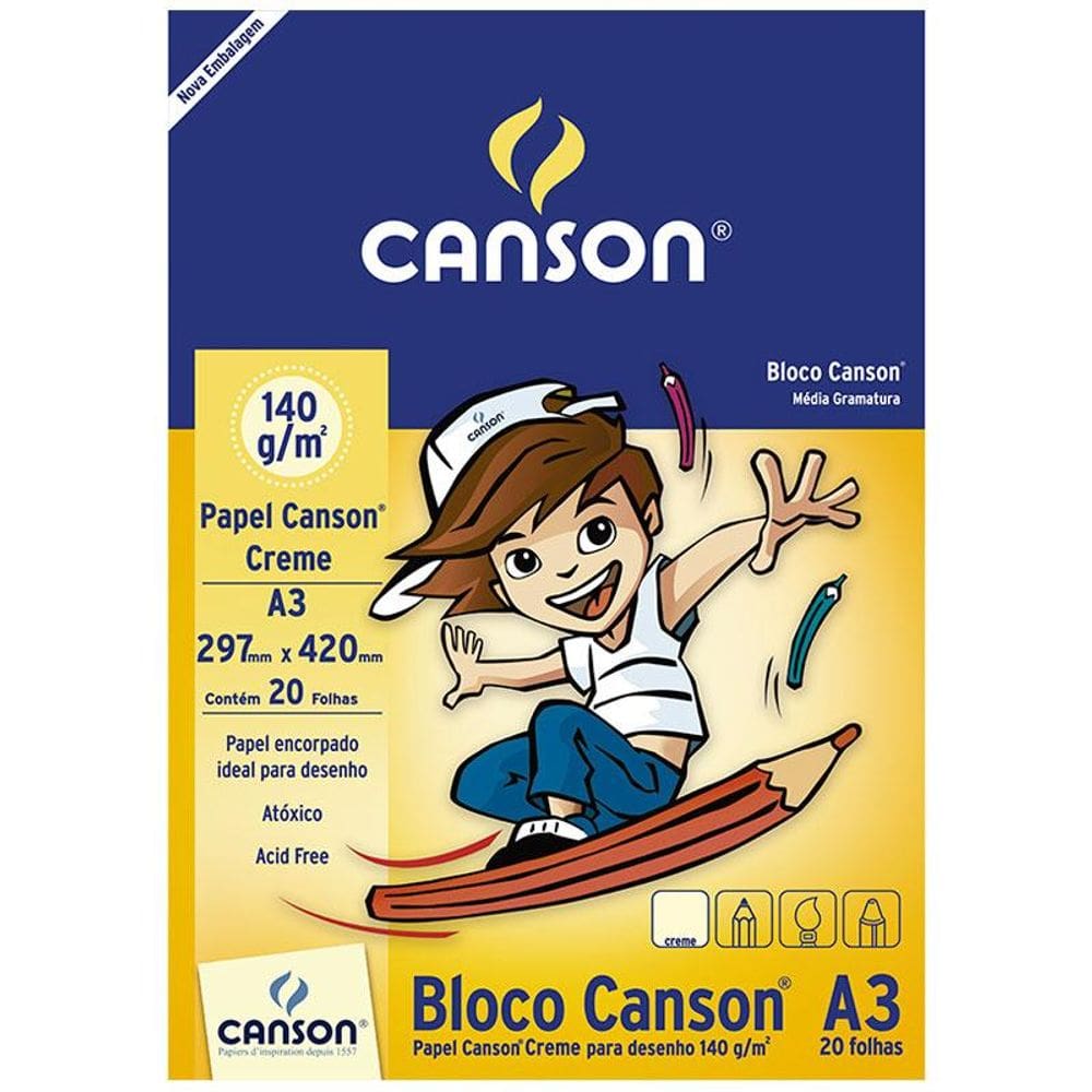 Bloco desenho creme A3 140g com 20 folhas Canson