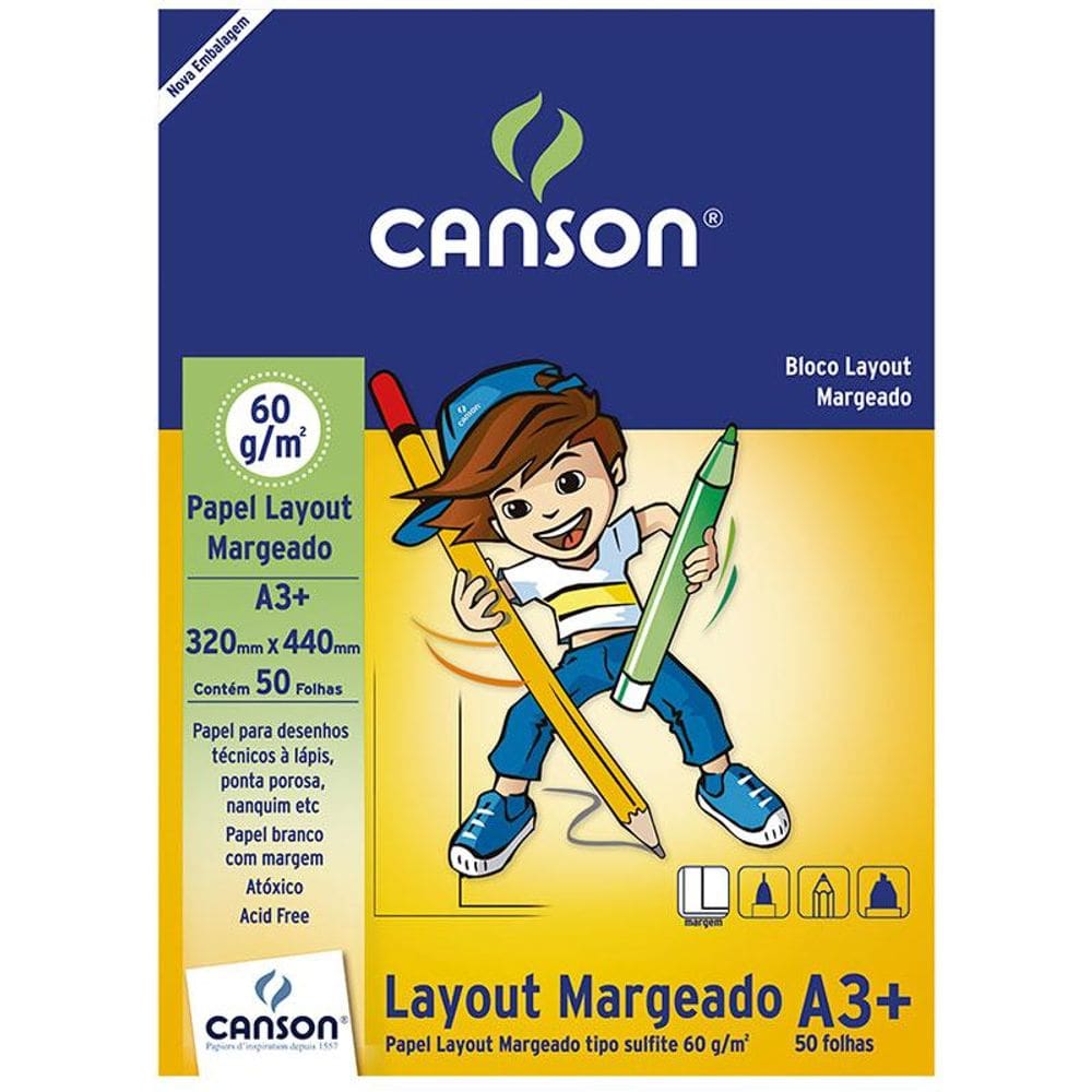 Bloco layout margeado A3 60g com 50 folhas Canson