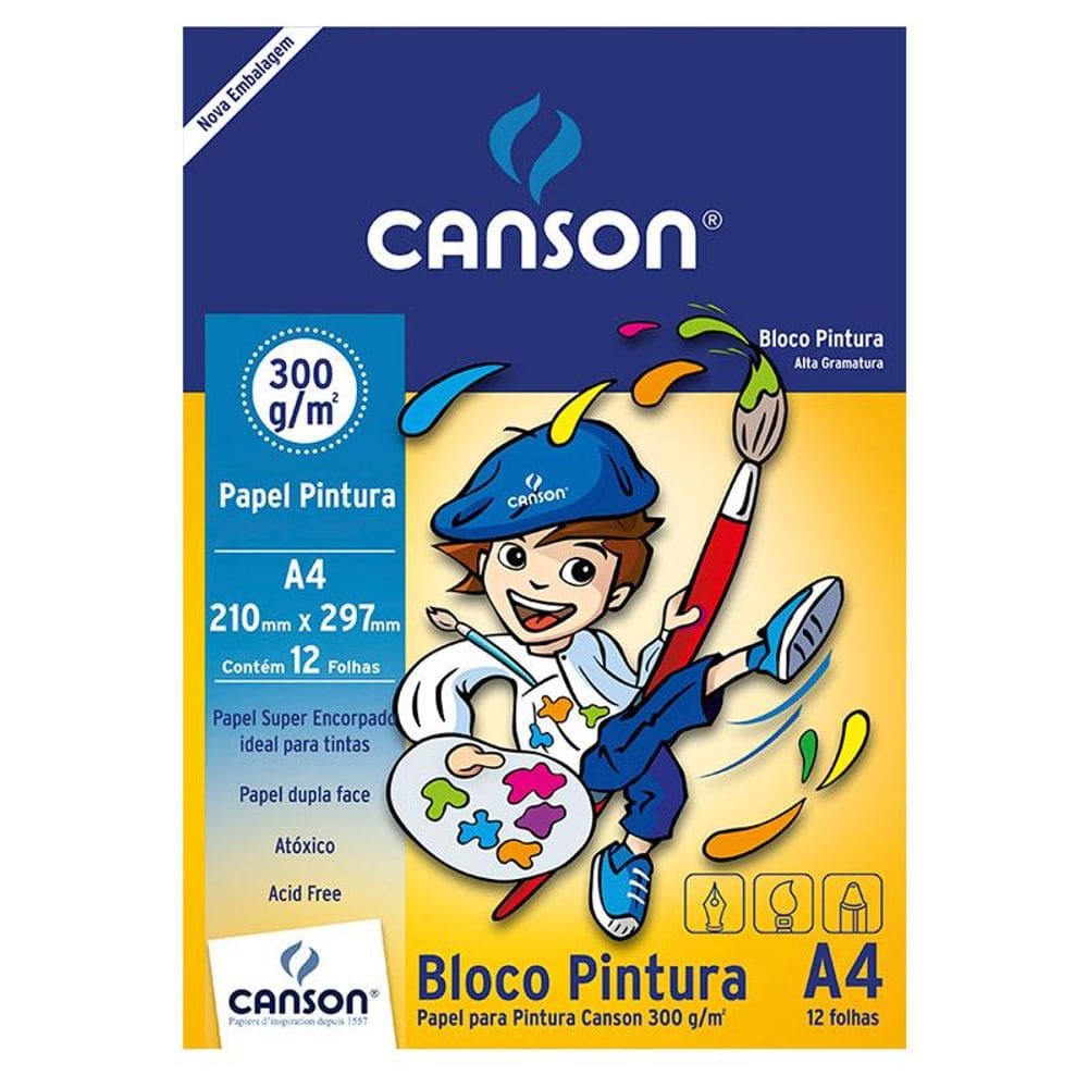 Bloco pintura branco A4 300g com 12 folhas Canson