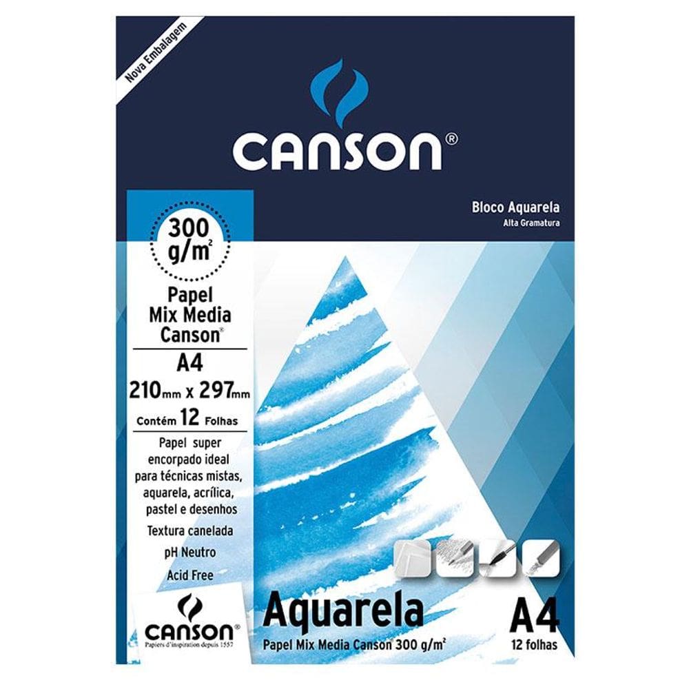 Bloco aquarela A4 300g com 12 folhas Canson