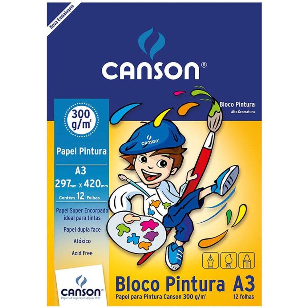 Bloco pintura branco A3 300g com 12 folhas Canson