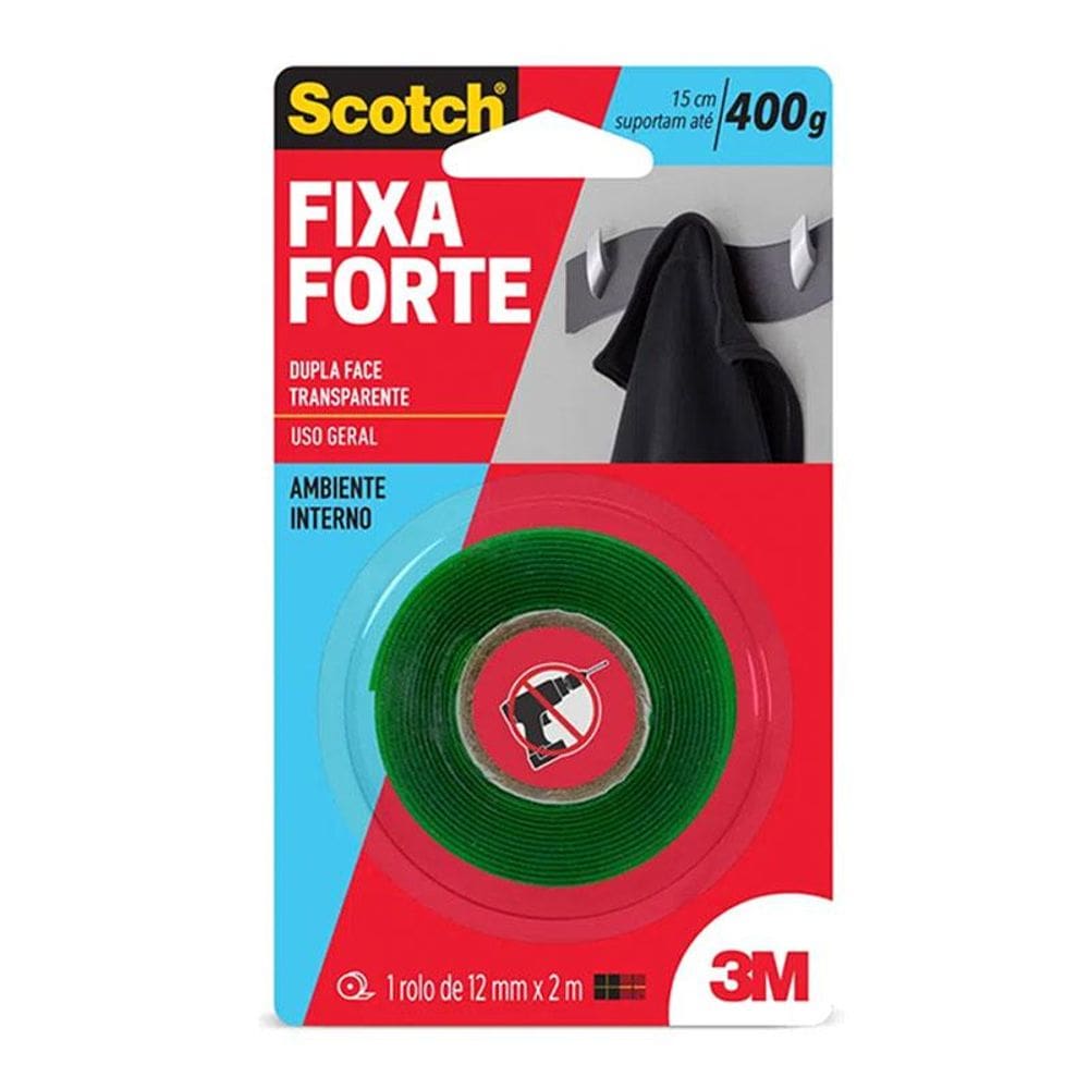 Fita dupla face fixa forte transparente 12mmx2m 3M