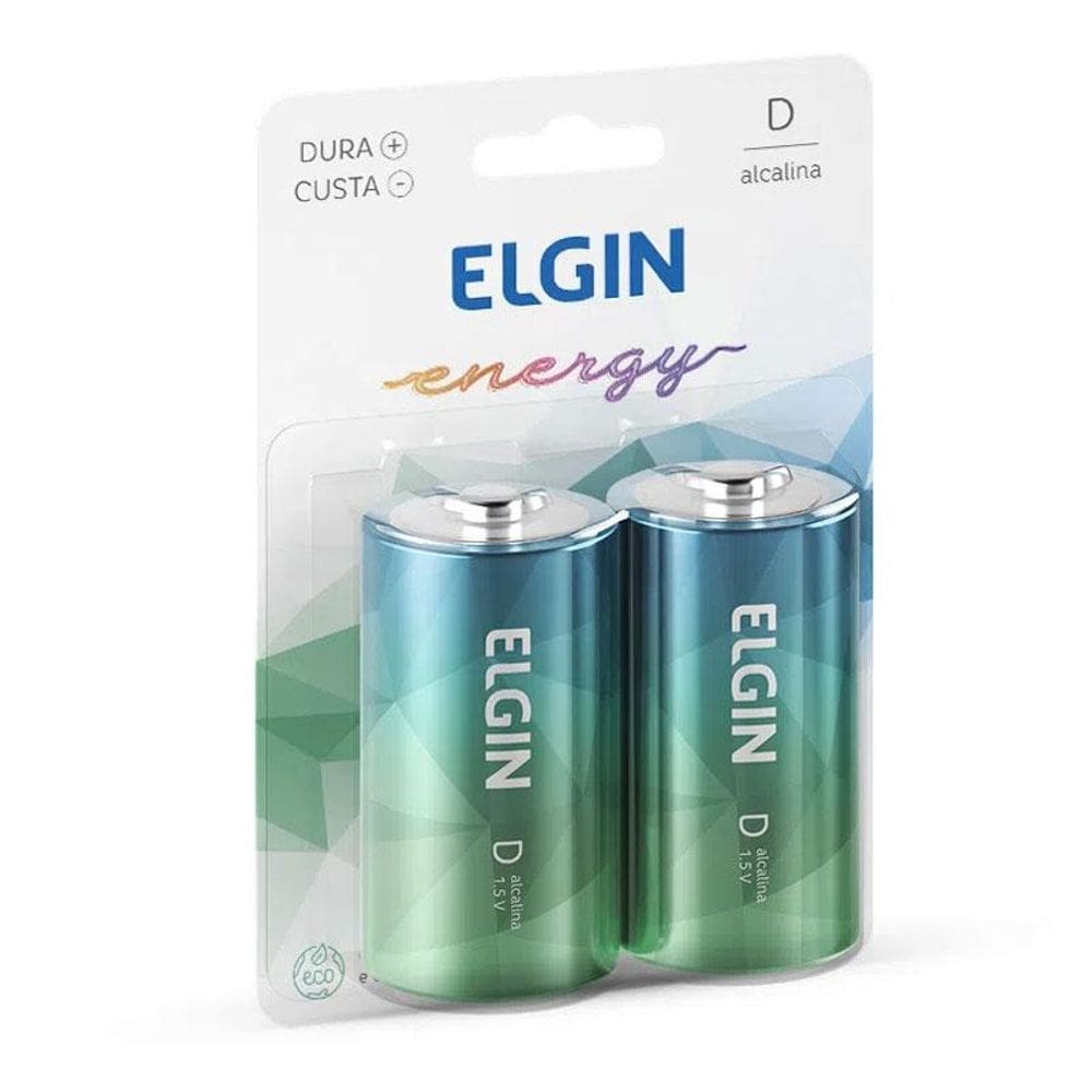 Pilha alcalina grande D com 2 unidades Elgin