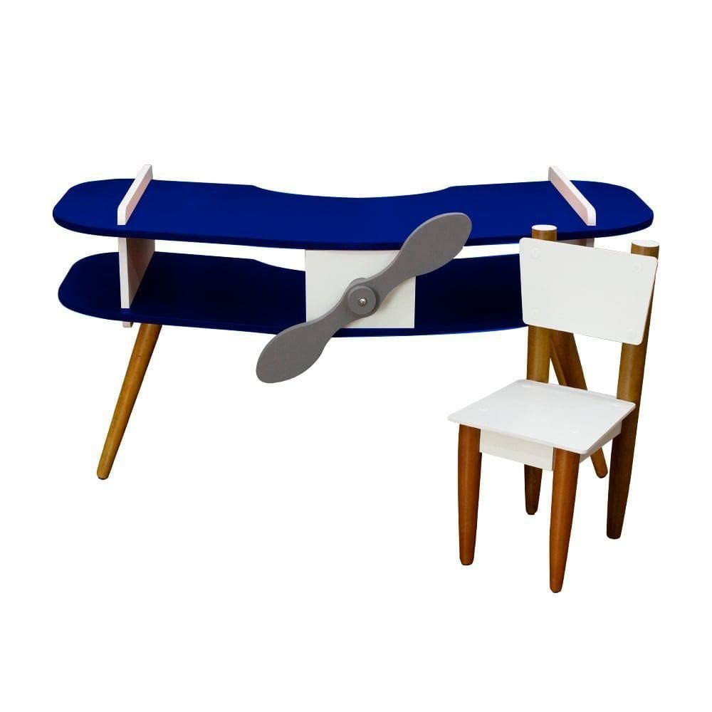 Mesa Avião Azul Com Cadeira E Hélice E Pés Palito Design Criativo Mesa Desenho Quarto Menina Menino Infantil Decor
