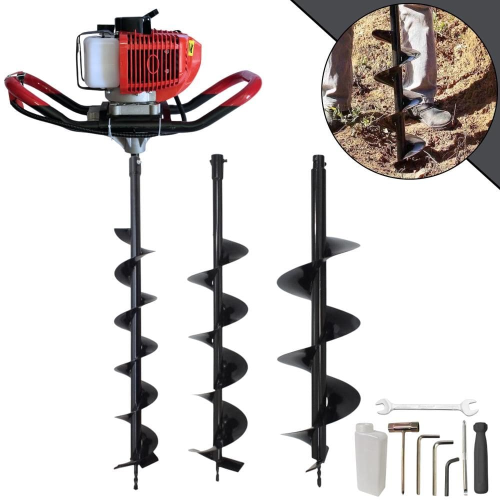 Perfurador de Solo Perfuratriz Anmax GD520-B À Gasolina 52cc 2,2HP 7.000rpm Motor 2T Completo Com KIT Brocas 80X10cm, 80X15cm e 80X20cm