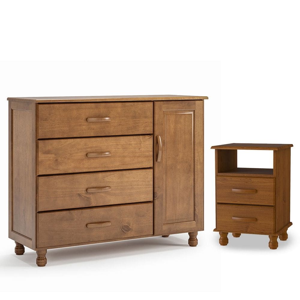 Kit Cômoda Sapateira e Mesa de Cabeceira 100% Madeira Maciça