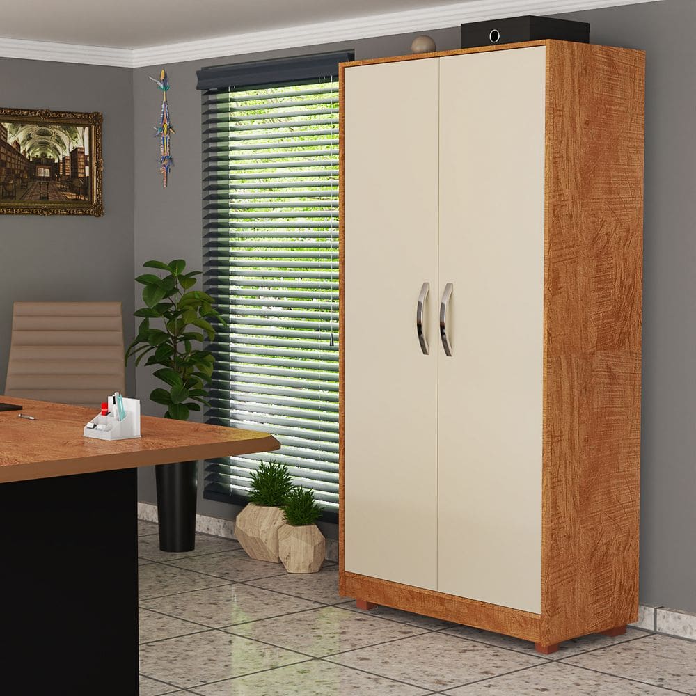 Armário Pequeno Para Escritório 2 Portas Multifuncional Puxador Metálico