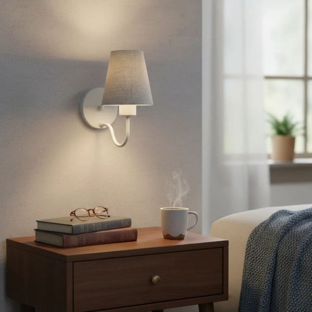 Arandela de Parede Vivare AR-2035BRCZ Cúpula em Tecido Rustico Cinza