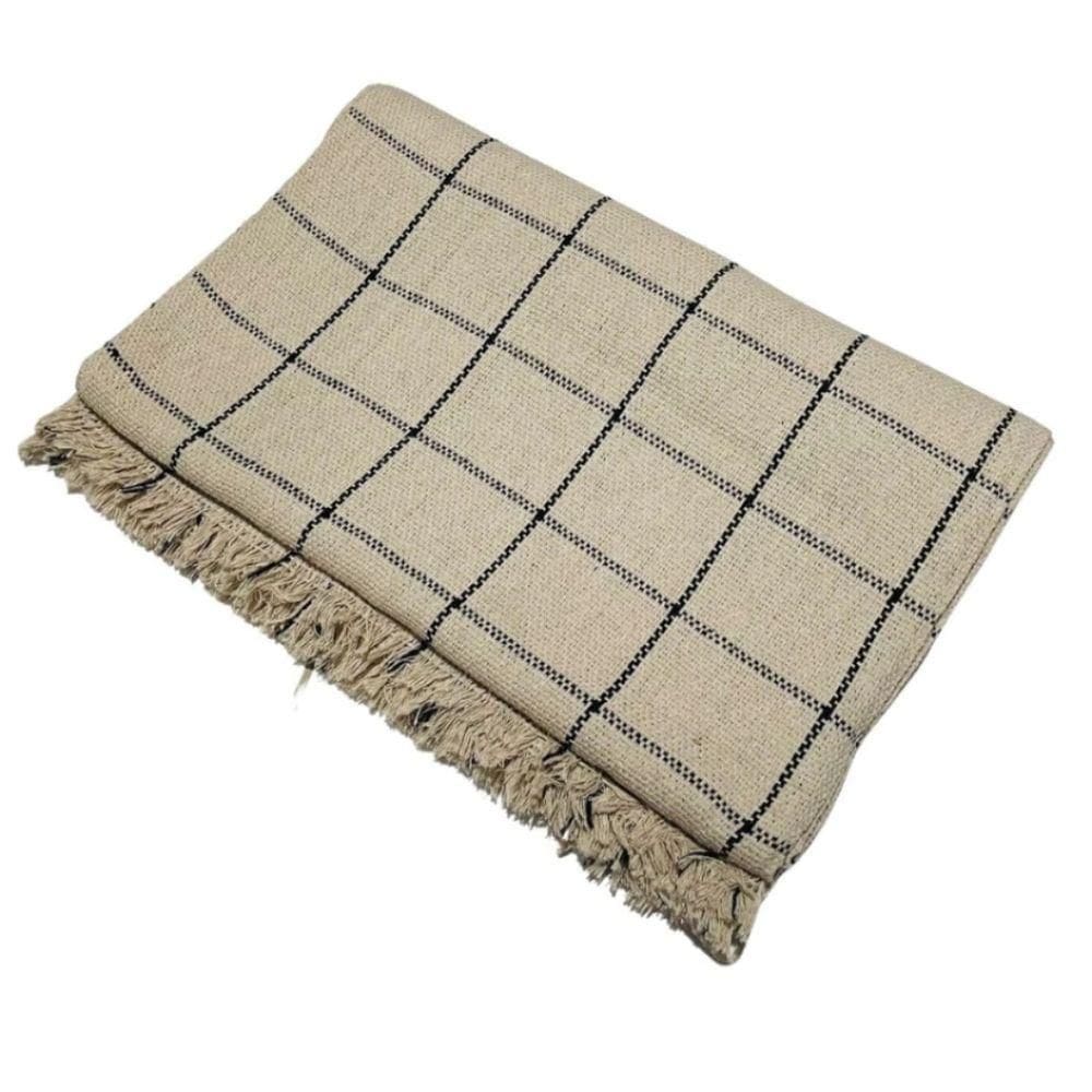 Manta Para Sofá Grande Gigante 2,40x1,80 Xadrez Capa Protetora Cama Sofa King 2 E 3 Lugares Areia-preto