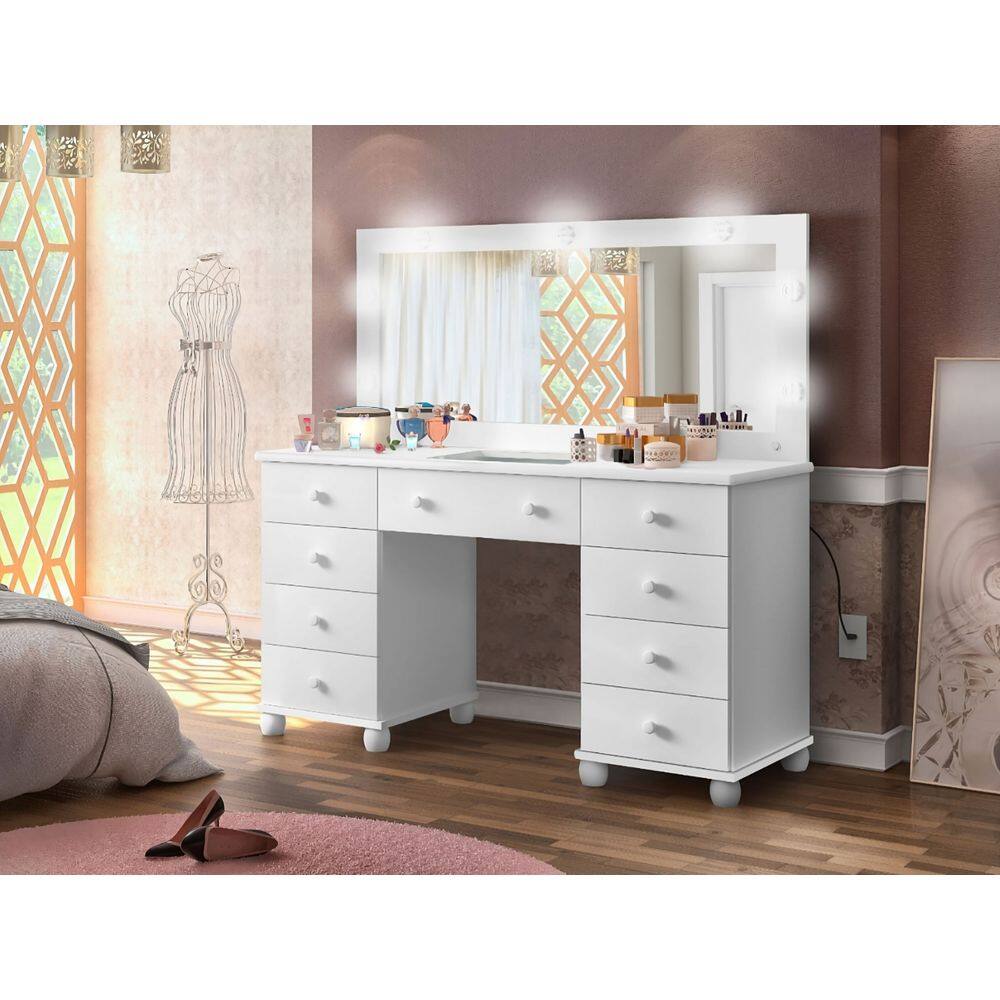 Penteadeira Camarim Completa Com Espelho E Iluminação 9 Gavetas