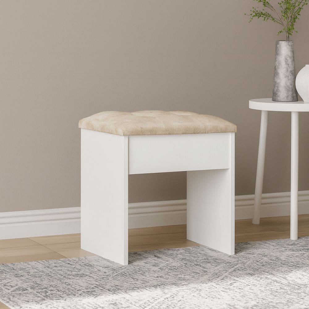 Banqueta Camarim Branca Estofada Ideal Para Penteadeira Ou Maquiagem