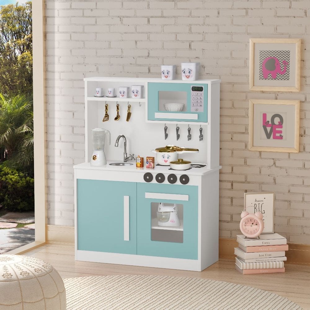 Cozinha Infantil Rosa de Brinquedo com Fogão, Forno, Micro-ondas e Pia – Educativa e Interativa