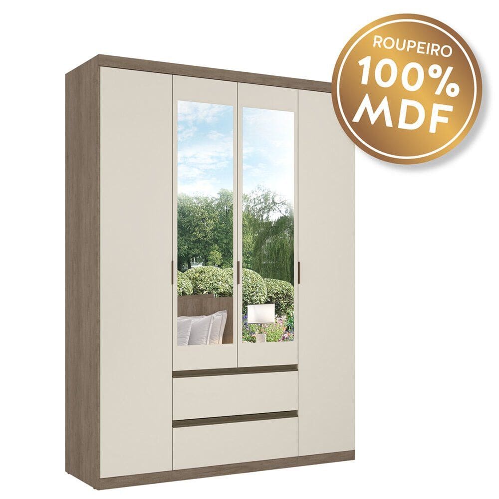 Guarda-Roupa 4 Portas com Espelho Nobre 100 MDF THB